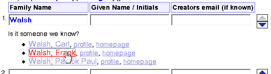 user clicks on a personal name in menu