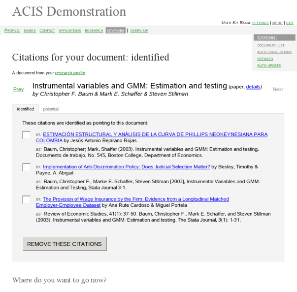 identified citations screen snapshot